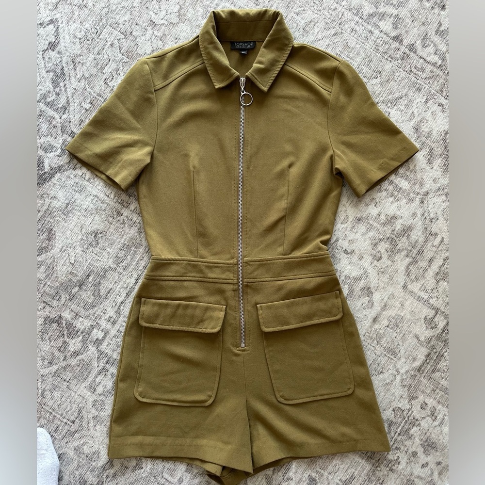 Topshop Khaki Zip-Up Romper